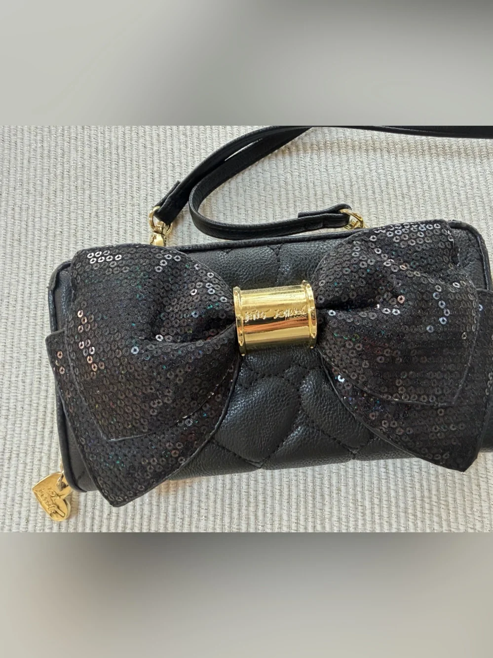 Betsey Johnson Black Sequin Bow Crossbody Wallet
